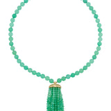 Irene Neuwirth Beaded 18k Yellow Gold 17" Beaded 7mm Chrysoprase Necklace with 2" 3.5mm Chrysoprase Tassel Pendant - Vermillion