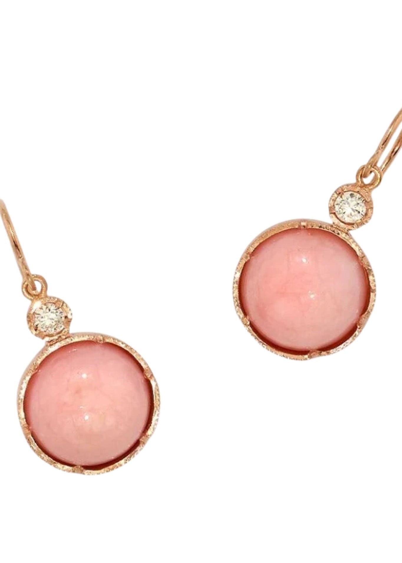 Irene Neuwirth Classic 18k Rose Gold Earrings set with 11mm Pink Opal and Brilliant Cut Diamonds G - H Color / VS - SI Clarity (0.16 cts) - Vermillion