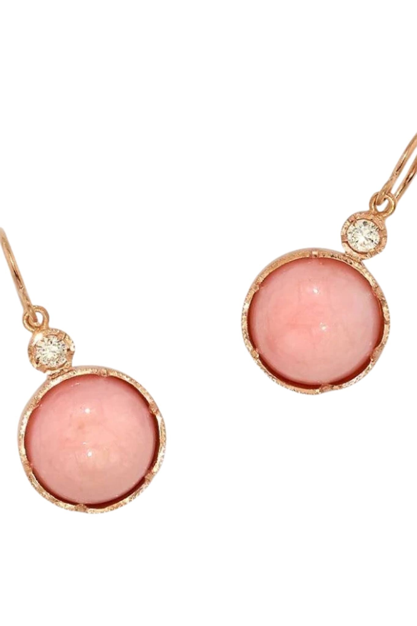 Irene Neuwirth Classic 18k Rose Gold Earrings set with 11mm Pink Opal and Brilliant Cut Diamonds G - H Color / VS - SI Clarity (0.16 cts) - Vermillion