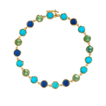 Irene Neuwirth Classic 18k Yellow Gold 7" Bracelet set with 5mm Cabochon Green Tourmaline, Turquoise and Lapis - Vermillion