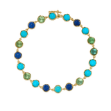 Irene Neuwirth Classic 18k Yellow Gold 7" Bracelet set with 5mm Cabochon Green Tourmaline, Turquoise and Lapis - Vermillion