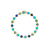 Irene Neuwirth Classic 18k Yellow Gold 7" Bracelet set with 5mm Cabochon Green Tourmaline, Turquoise and Lapis - Vermillion