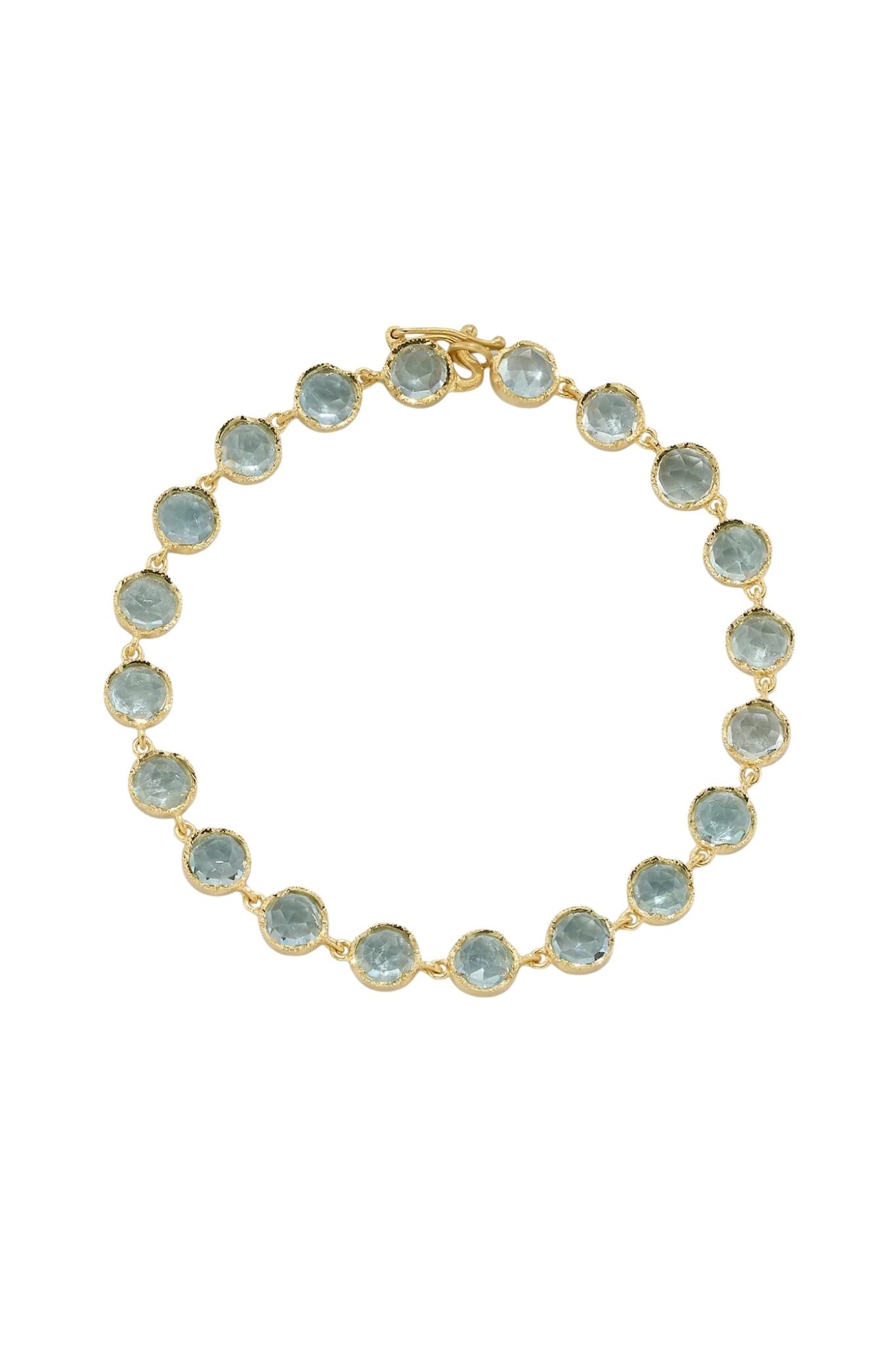 Irene Neuwirth Classic 18k Yellow Gold 7" Bracelet w/ Rose Cut Fine Aquamarine - Vermillion