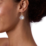 Irene Neuwirth Classic 18k Yellow Gold Earrings w/ Rainbow Moonstone & Diamone Pave - Vermillion
