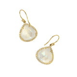 Irene Neuwirth Classic 18k Yellow Gold Earrings w/ Rainbow Moonstone & Diamone Pave - Vermillion