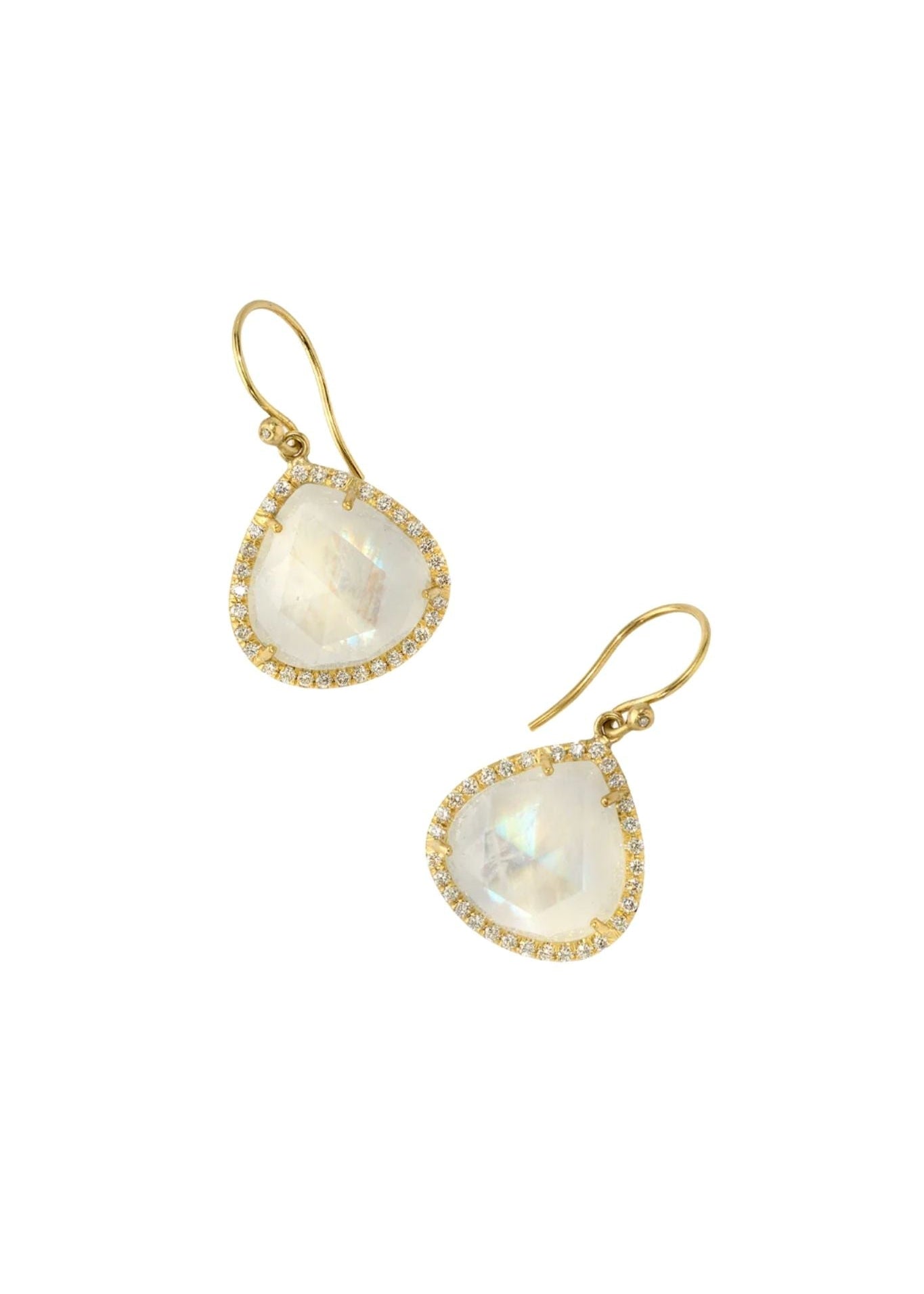 Irene Neuwirth Classic 18k Yellow Gold Earrings w/ Rainbow Moonstone & Diamone Pave - Vermillion