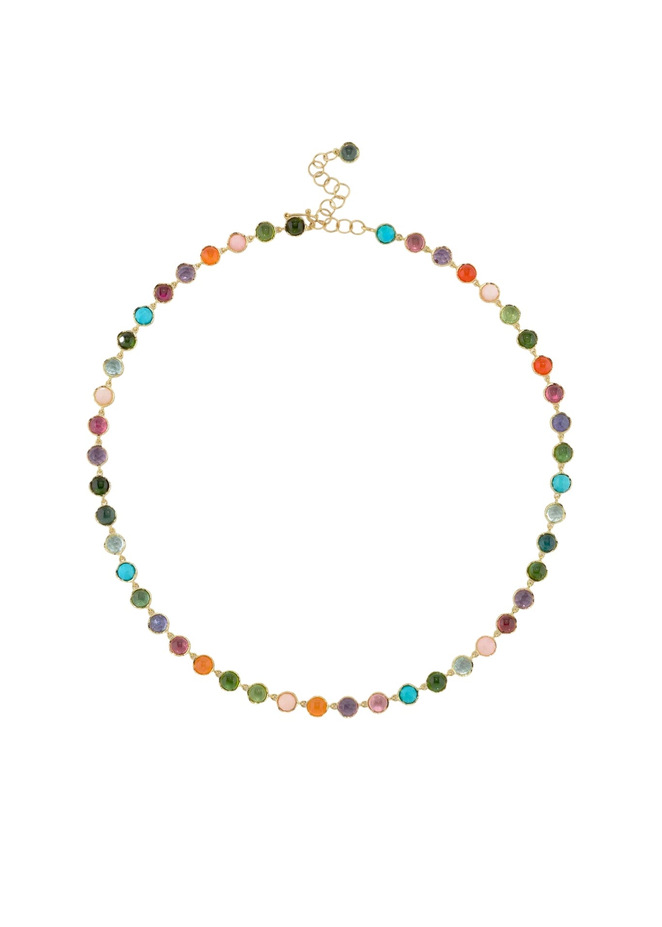 Irene Neuwirth Classic set with 5mm Rose Cut and Cabochon Green Tourmaline, Pink Opal, Carnelian, Amethyst, Tanzanite, Indicolite, Pink Tourmaline, Turquoise and Aquamarine - Vermillion