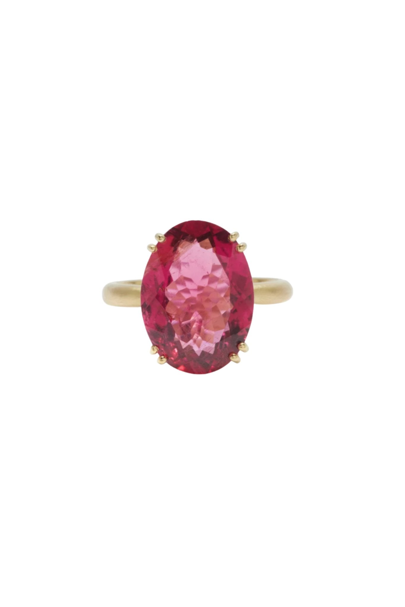 Irene Neuwirth Gemmy Gem Double Prong One of a Kind 18k Yellow Gold Ring set with Rubellite (10.41 cts) - Vermillion