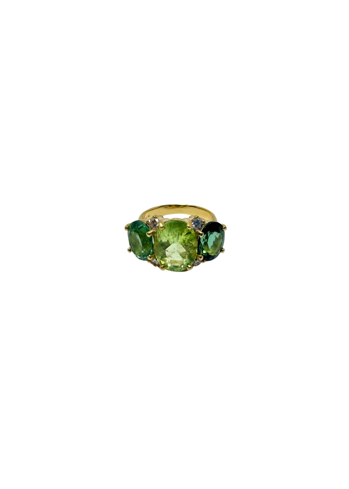 Irene Neuwirth Gemmy Gem One of a Kind 18k Yellow Gold Ring set with Green Tourmaline (8.56 cts) and Full Cut Diamonds (0.32 cts) - Vermillion