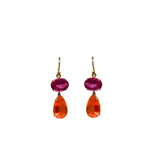 Irene Neuwirth Gemmy Gem One of a Kind 18k Yellow Gold Rubelite (7.99 cts) and Fire Opal (8.98 cts) on Diamond Pave Hooks (0.03cts) - Vermillion