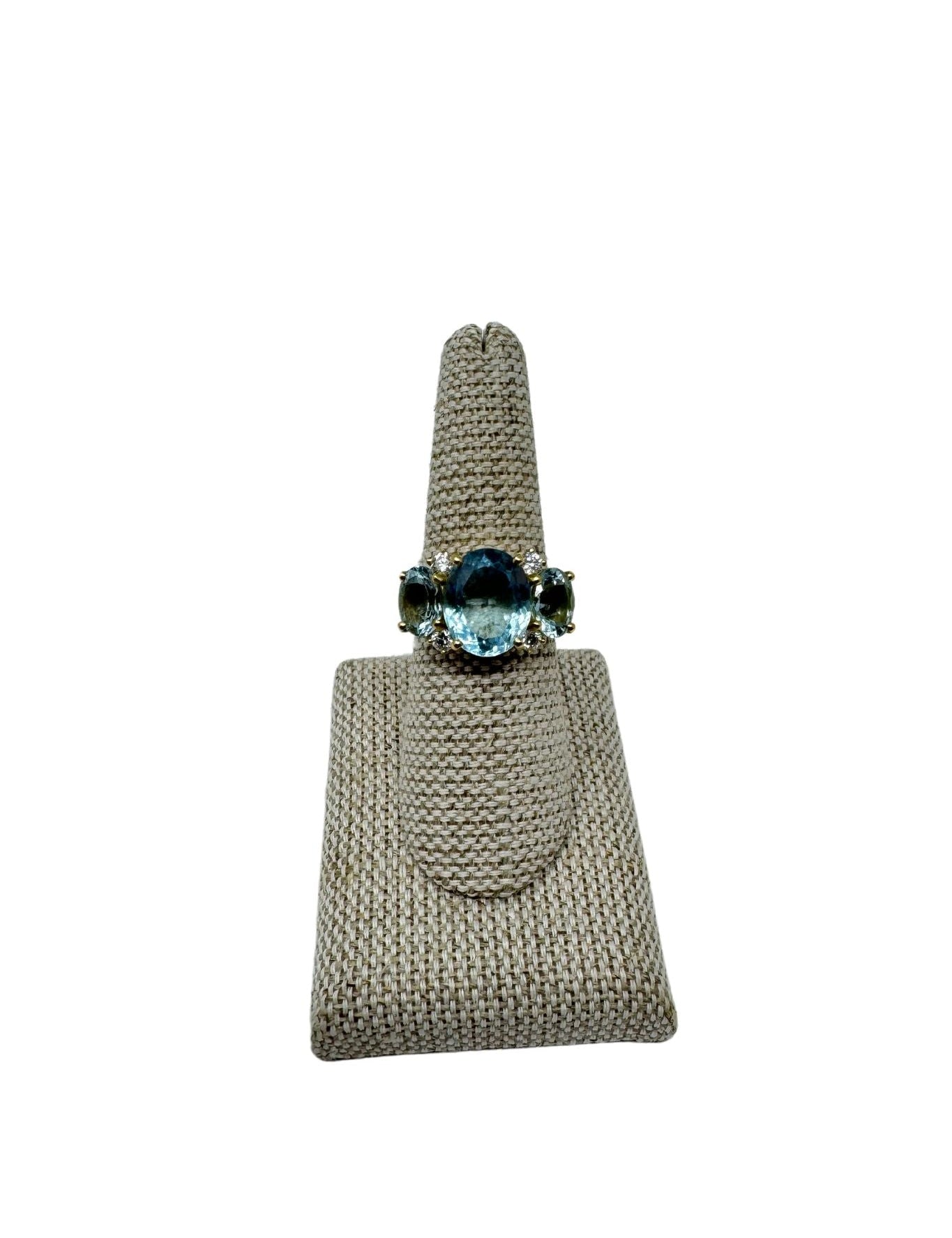 Irene Neuwirth Gemmy Gem One of a Kind Ring set with Aquamarine (6.81 cts) and Full Cut Diamonds (0.32 cts) - Vermillion