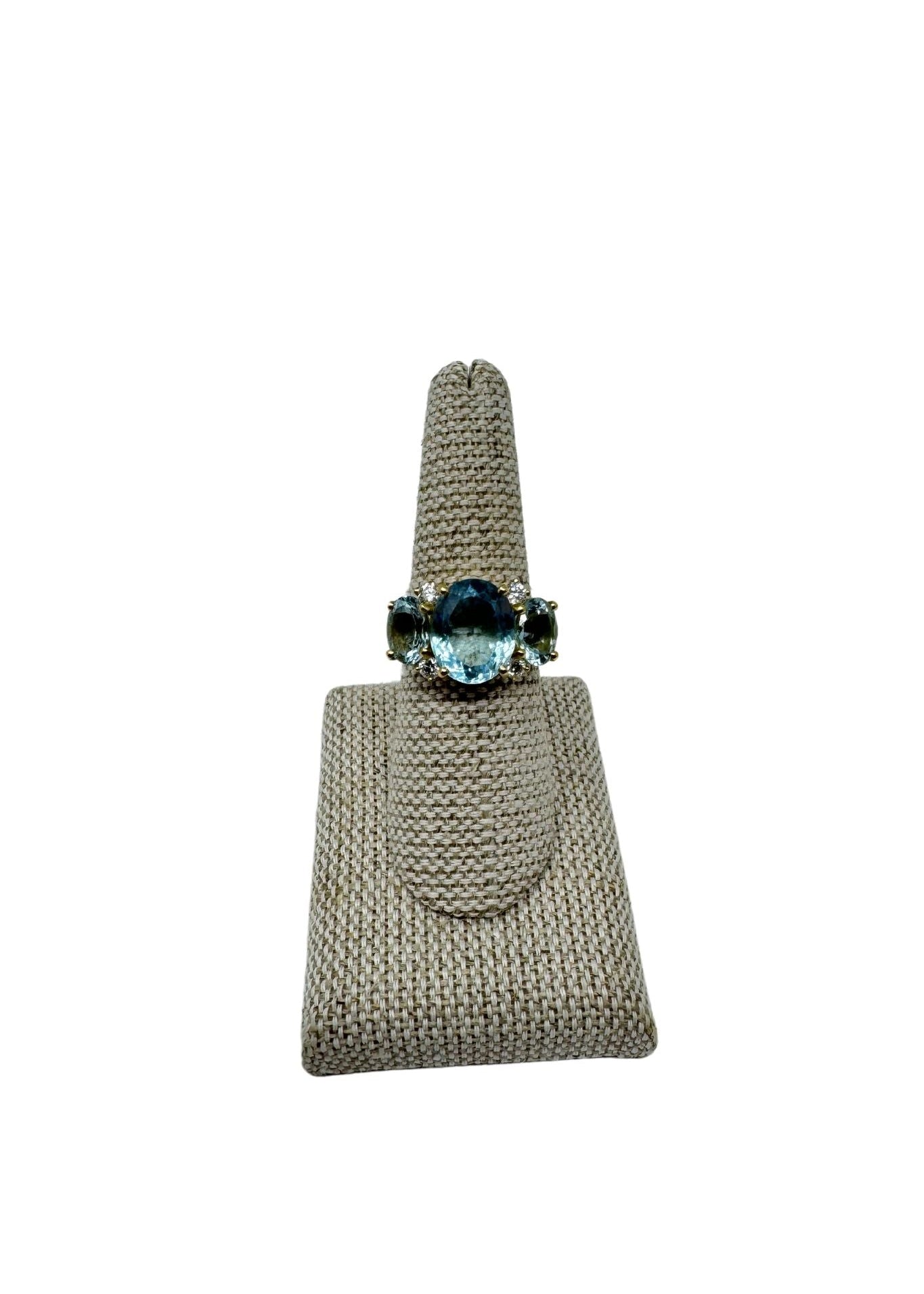 Irene Neuwirth Gemmy Gem One of a Kind Ring set with Aquamarine (6.81 cts) and Full Cut Diamonds (0.32 cts) - Vermillion