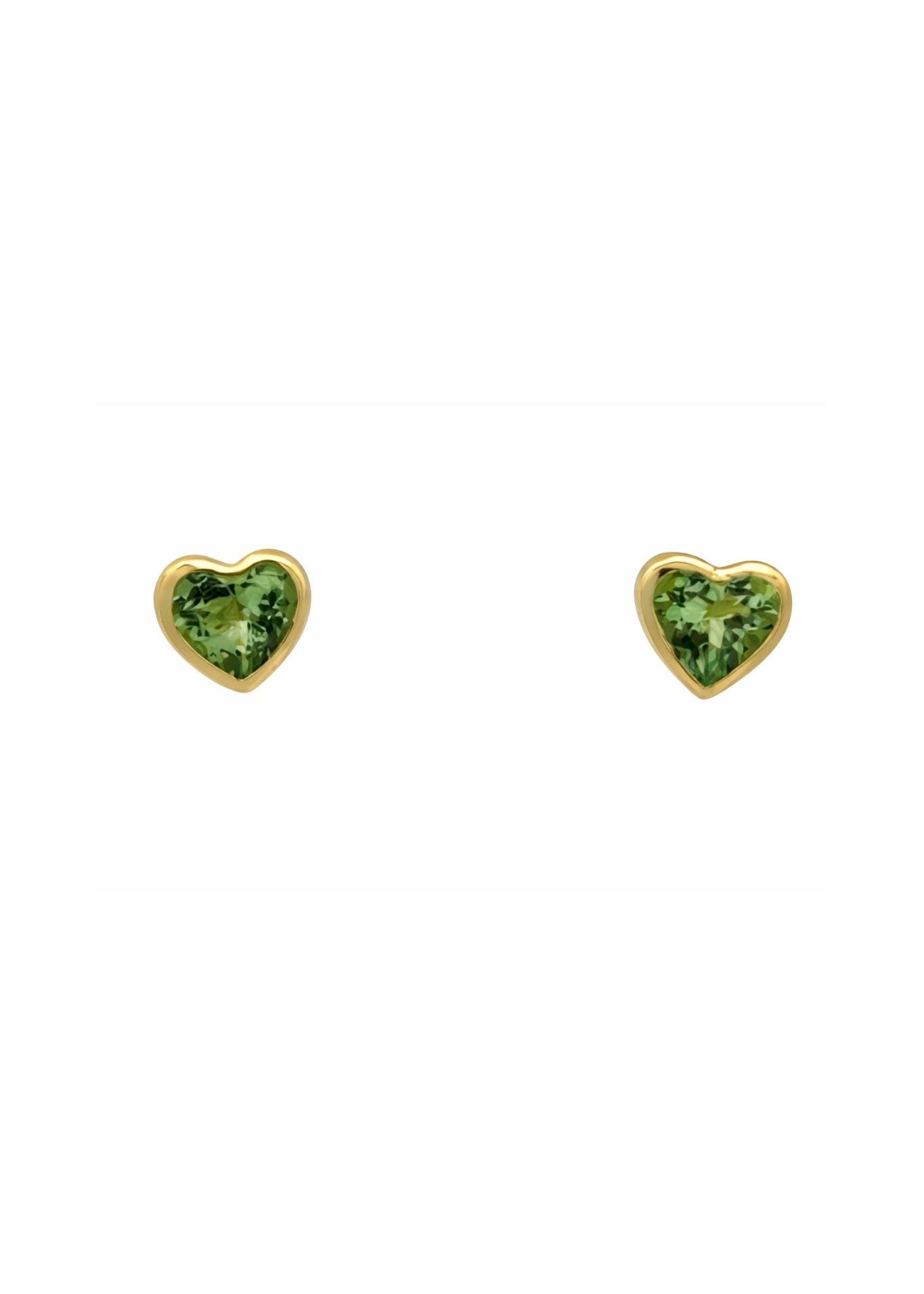Irene Neuwirth Love OOAK 18k Yellow Gold Stud Earrings Bezel set with Green Tourmaline Hearts - Vermillion