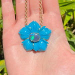 Irene Neuwirth One of a Kind Tropical Flower Necklace Turquoise and Opal - Vermillion