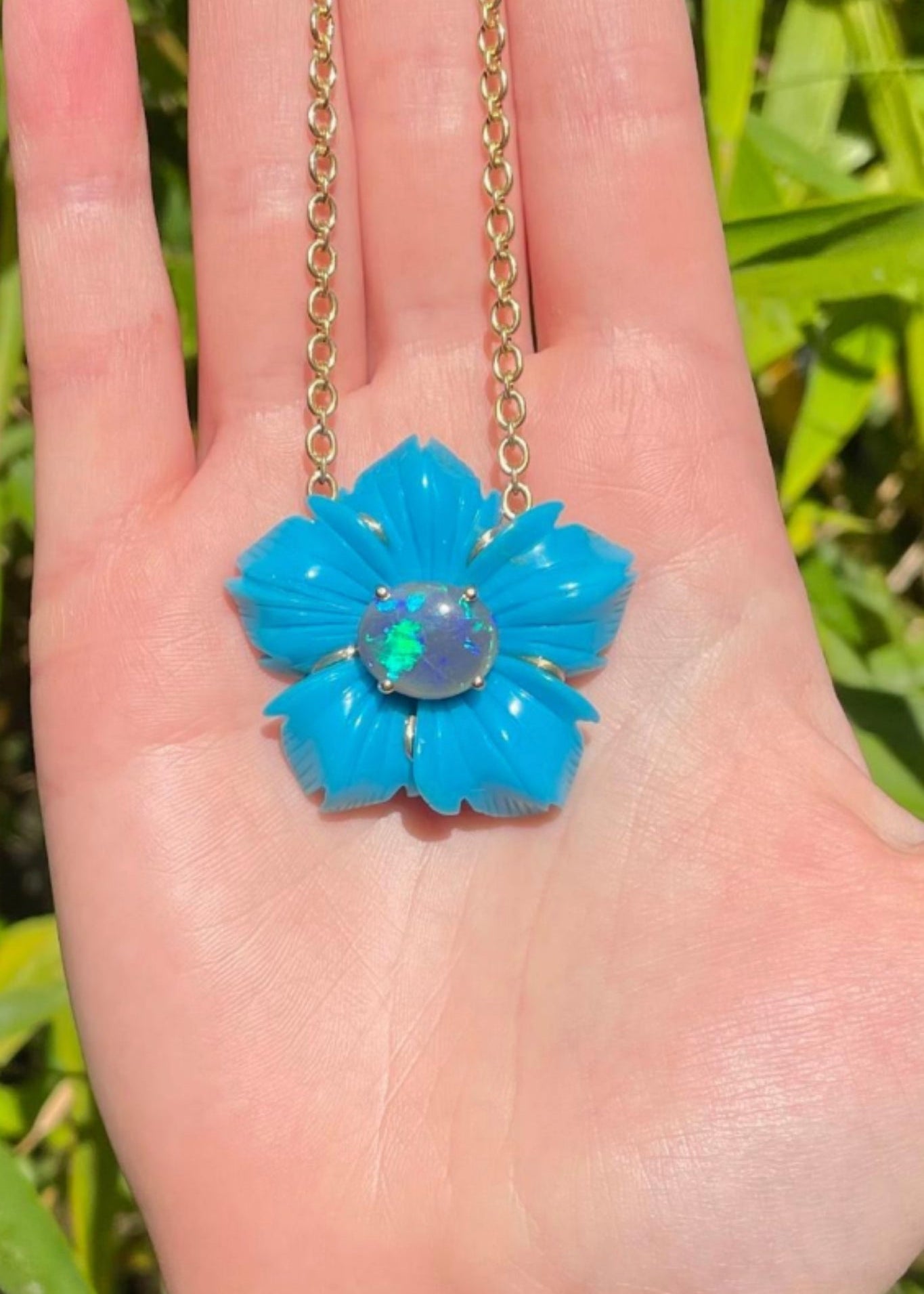 Irene Neuwirth One of a Kind Tropical Flower Necklace Turquoise and Opal - Vermillion