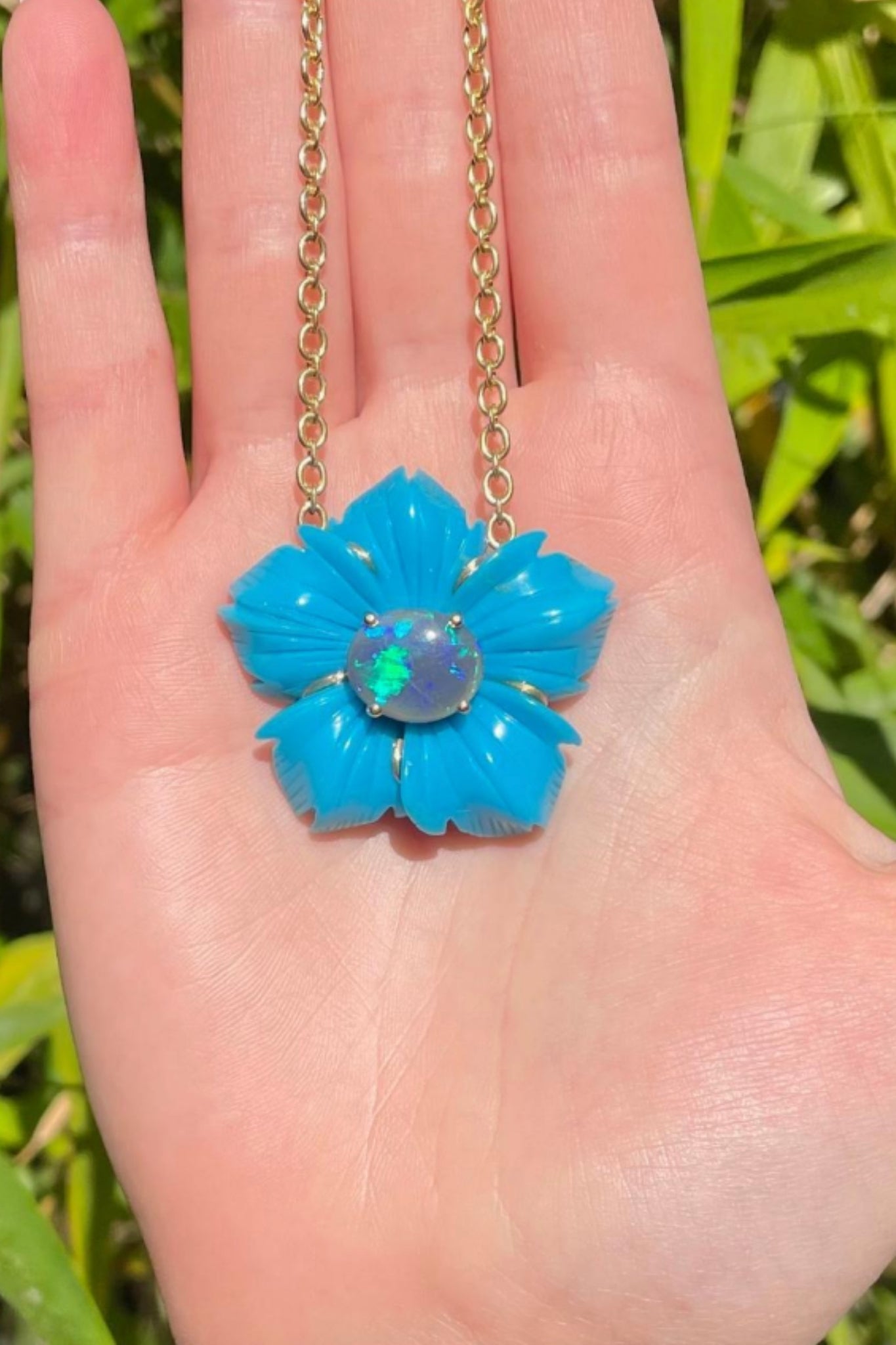 Irene Neuwirth One of a Kind Tropical Flower Necklace Turquoise and Opal - Vermillion