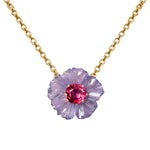 Irene Neuwirth Tropical Flower OOAK 18k Yellow Gold 16 Necklace with Chalcedony Flower and Rubellite Center Stone - Vermillion