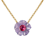 Irene Neuwirth Tropical Flower OOAK 18k Yellow Gold 16 Necklace with Chalcedony Flower and Rubellite Center Stone - Vermillion