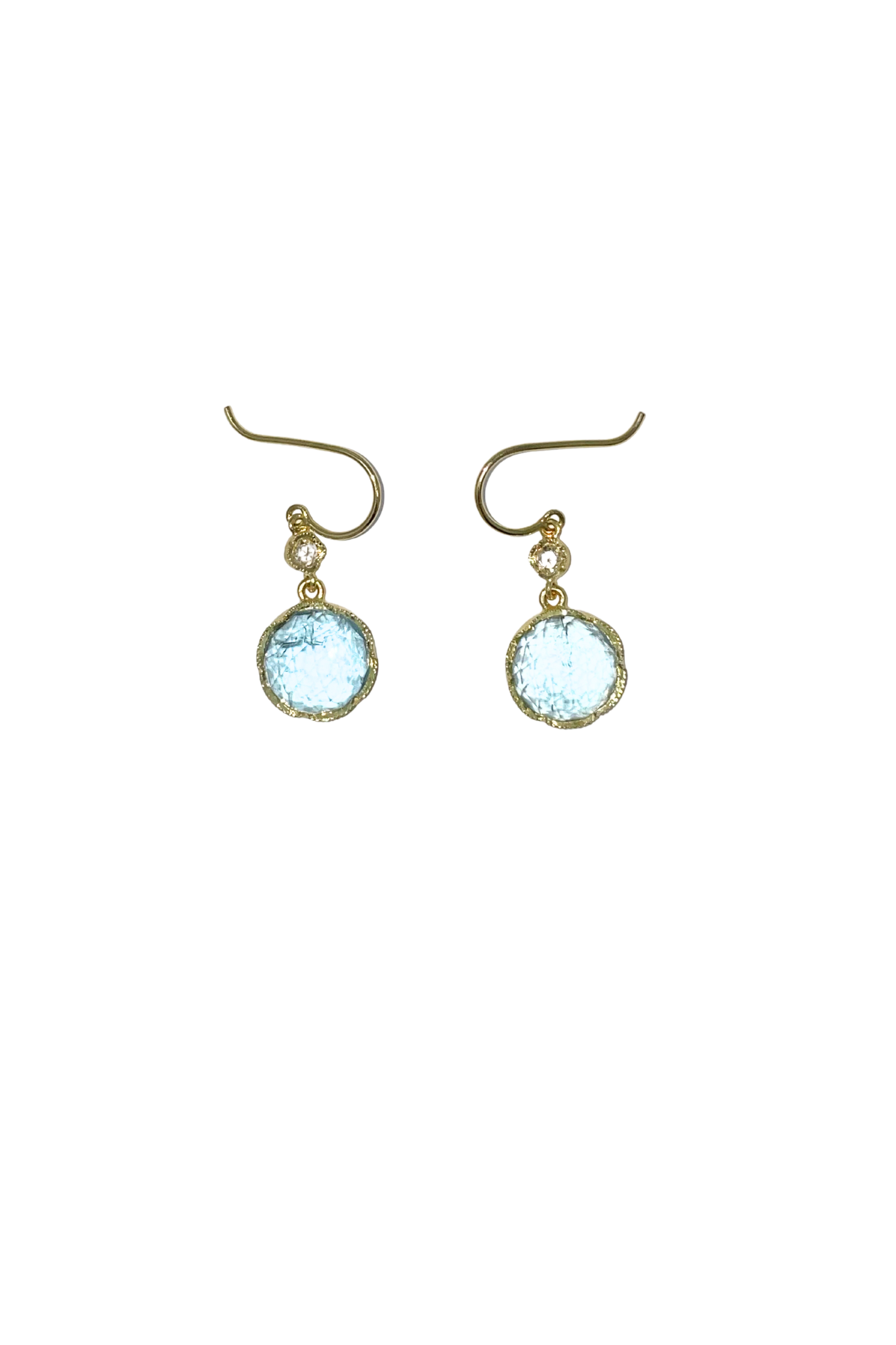 Irene Neuwirth 18k Yellow Gold Earring with 11mm Rose Cut Fine Aquamarine and 3mm Rose Cut Diamonds (0.16 cts)