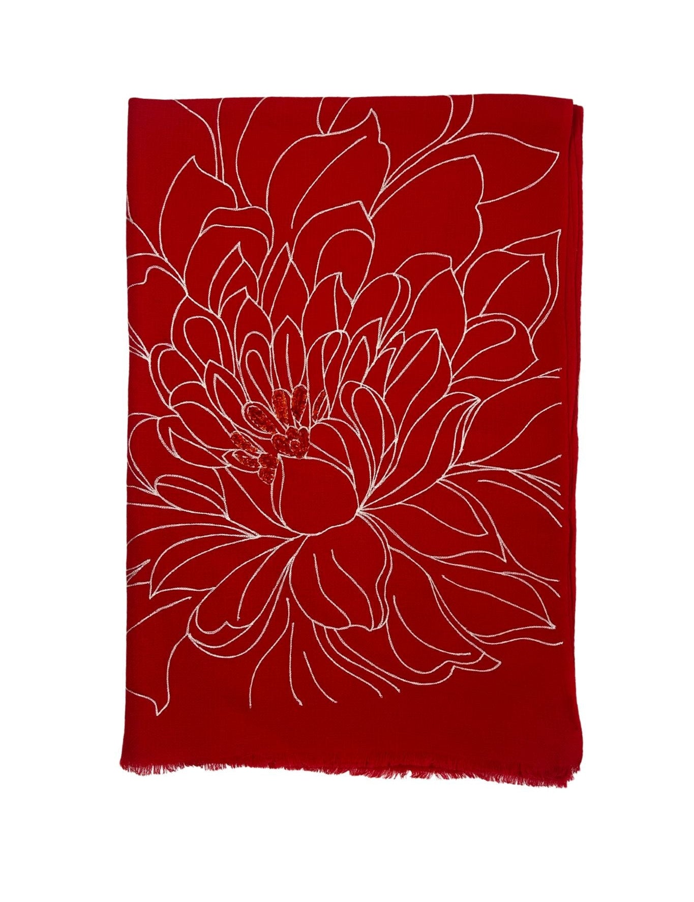 Janavi Dahlia Line Art Scarf - Vermillion