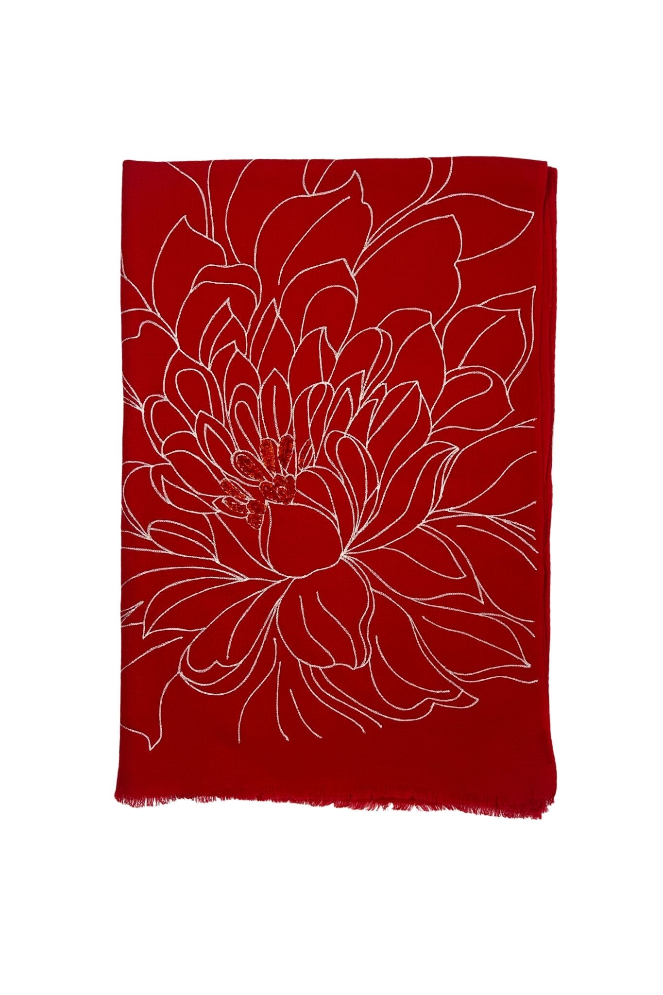 Janavi Dahlia Line Art Scarf - Vermillion