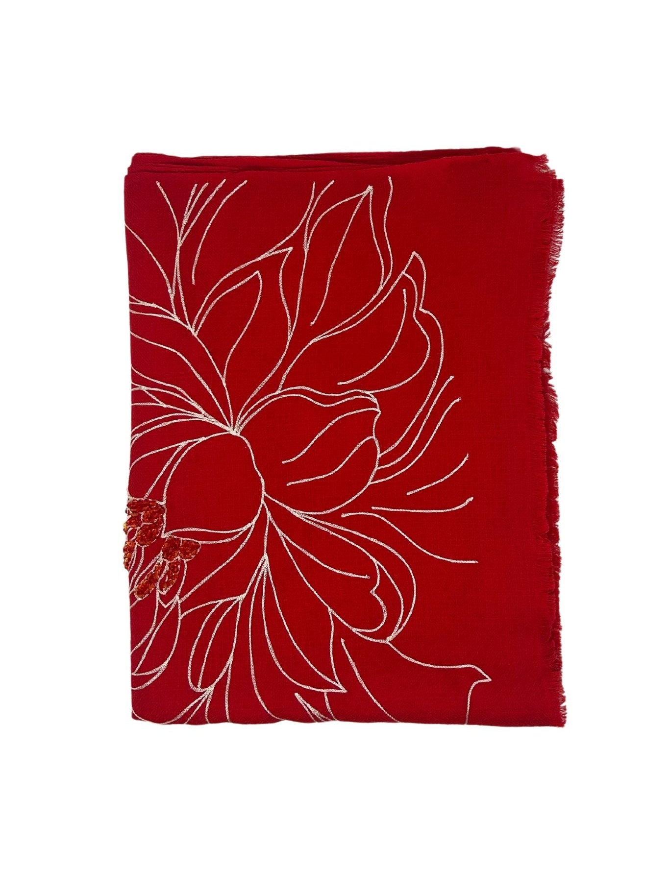 Janavi Dahlia Line Art Scarf - Vermillion