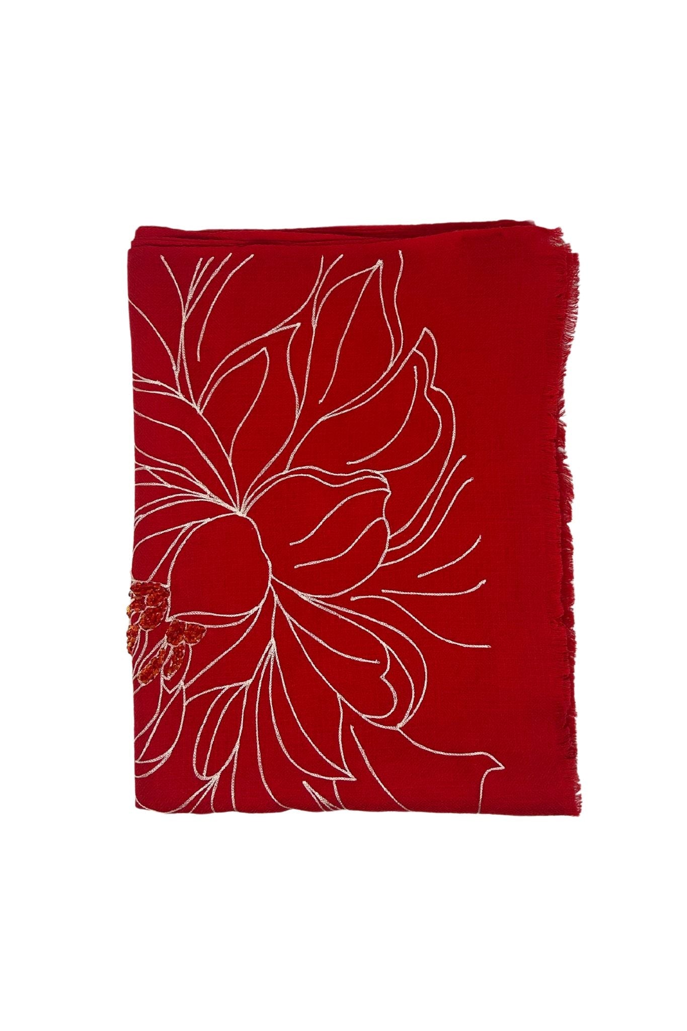 Janavi Dahlia Line Art Scarf - Vermillion