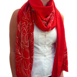 Janavi Dahlia Line Art Scarf - Vermillion