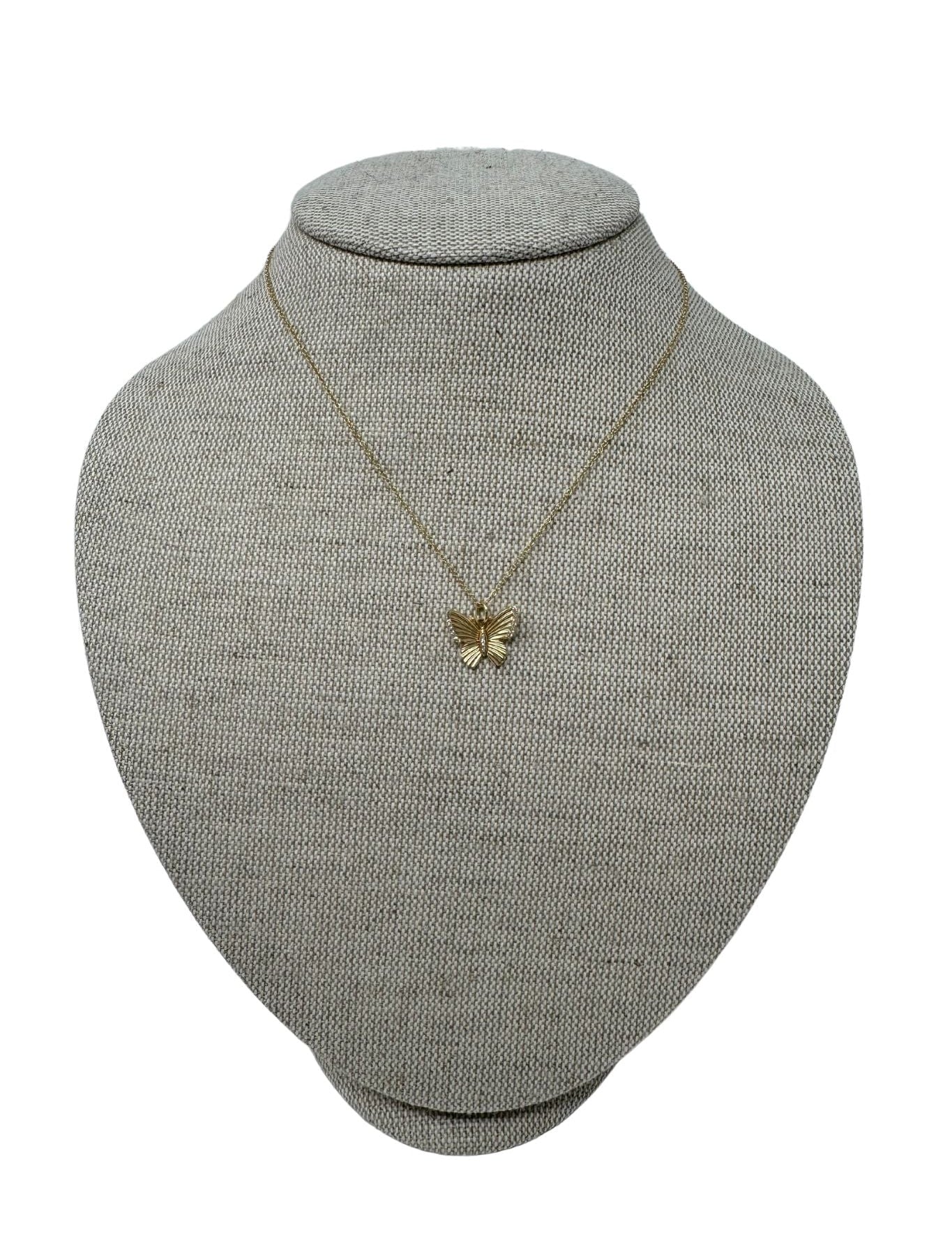 Jen Collection 14k Yellow Gold Diamond Fluted Butterfly Necklace - Vermillion