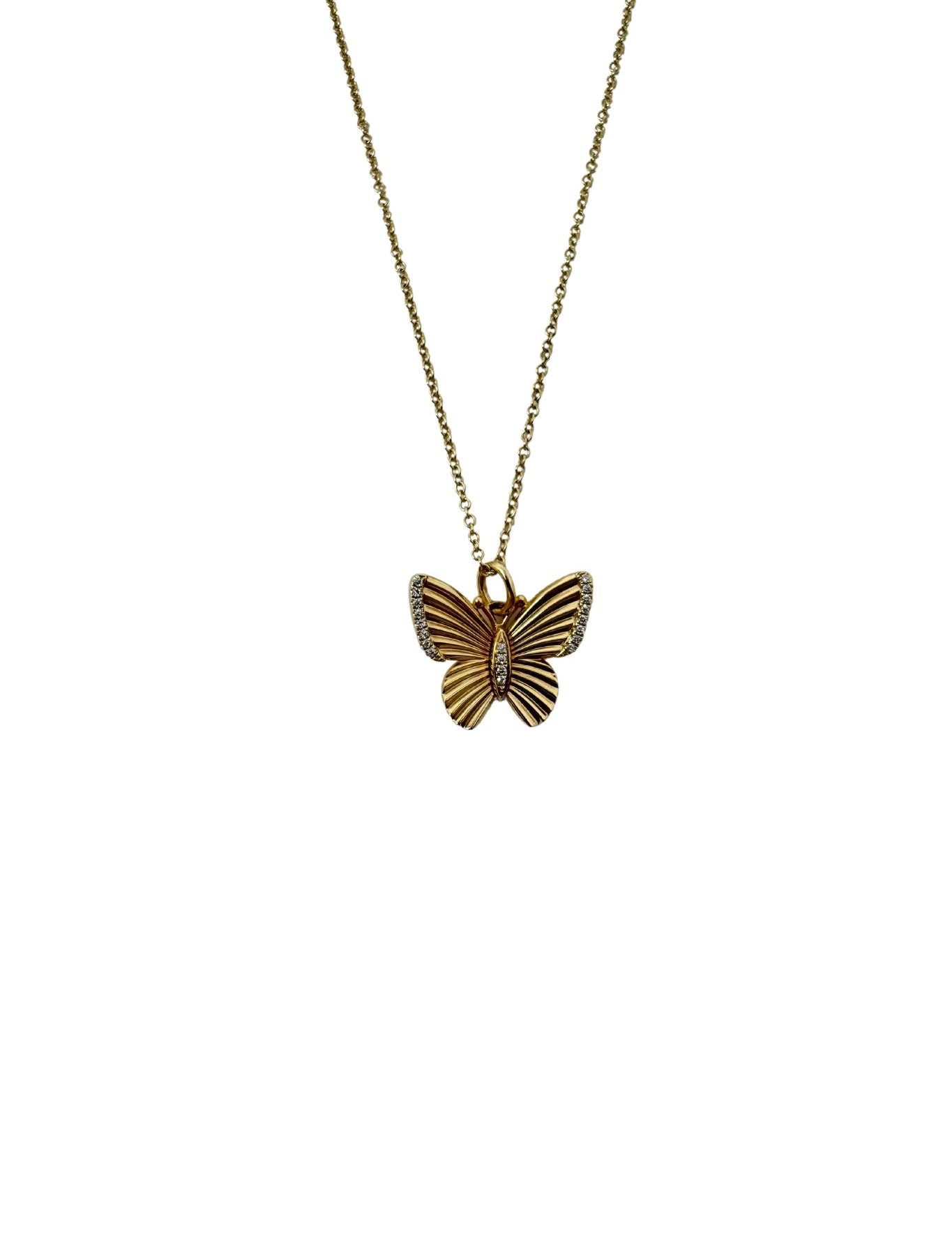 Jen Collection 14k Yellow Gold Diamond Fluted Butterfly Necklace - Vermillion