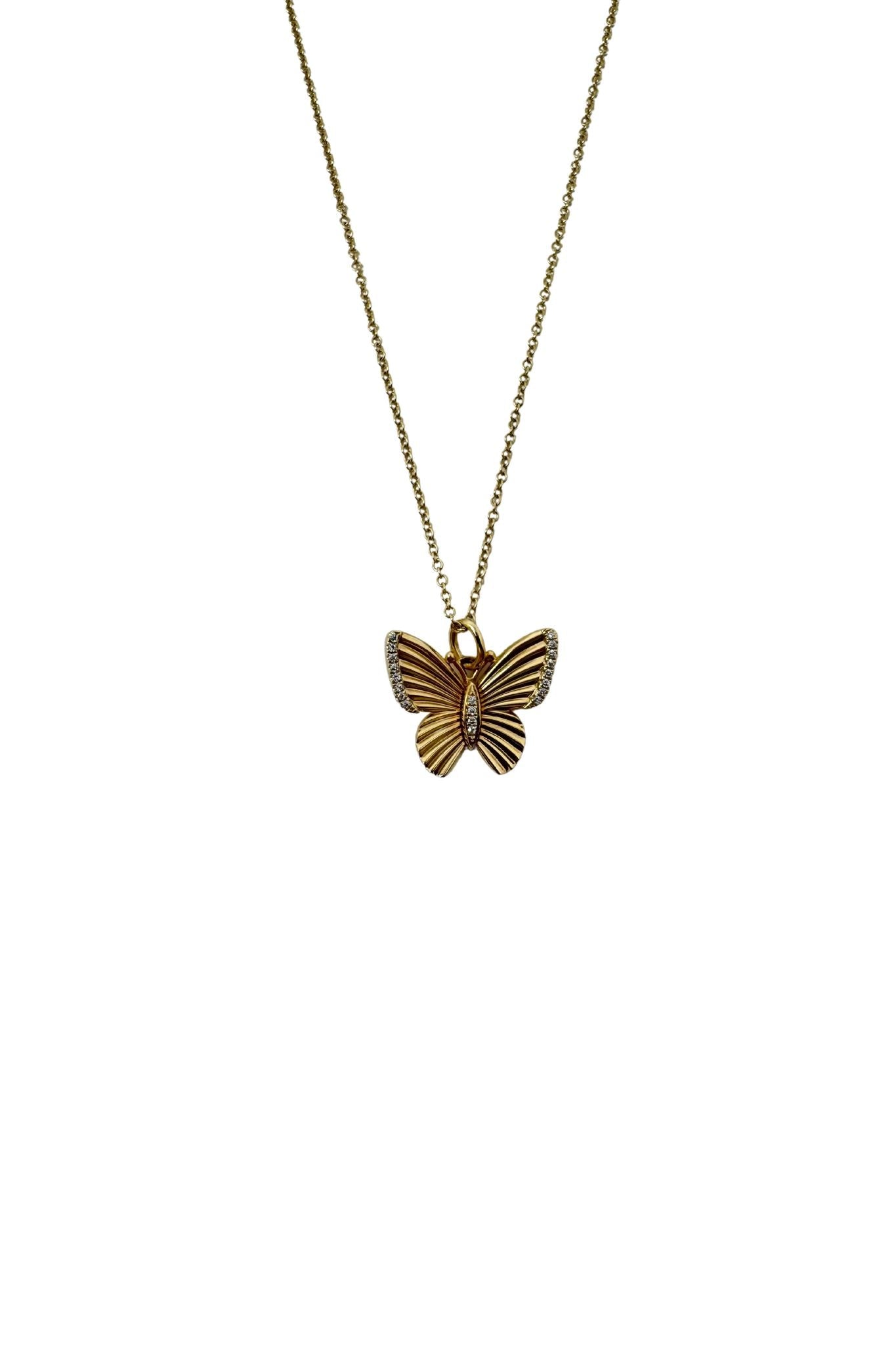 Jen Collection 14k Yellow Gold Diamond Fluted Butterfly Necklace - Vermillion