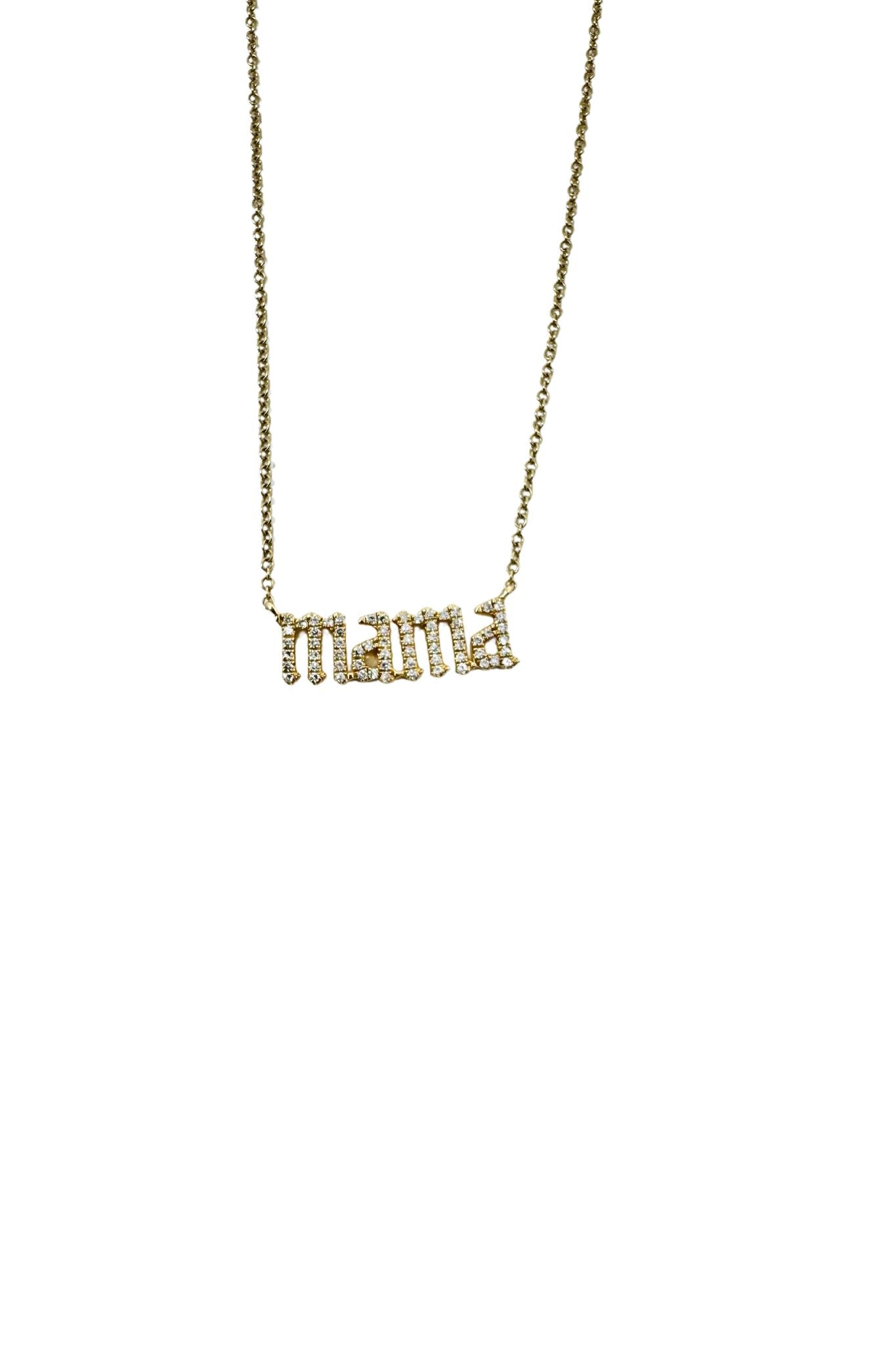 Jen Collection 14k Yellow Gold Diamond Mama Necklace - Vermillion