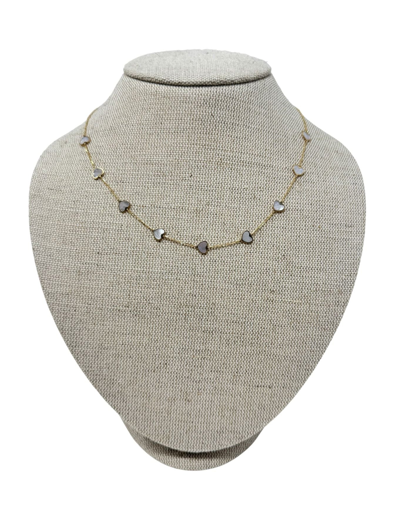 Jen Collection 14k Yellow Gold Mother of Pearl Multi Hearts Necklace - Vermillion