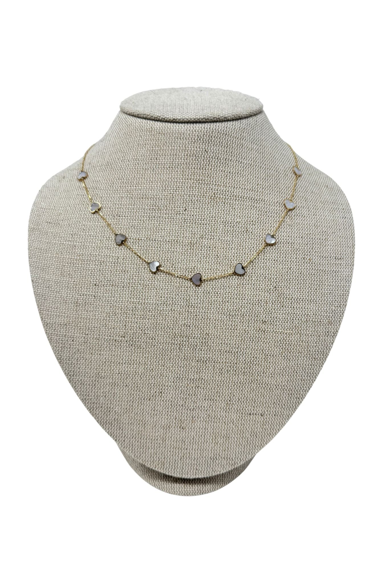 Jen Collection 14k Yellow Gold Mother of Pearl Multi Hearts Necklace - Vermillion