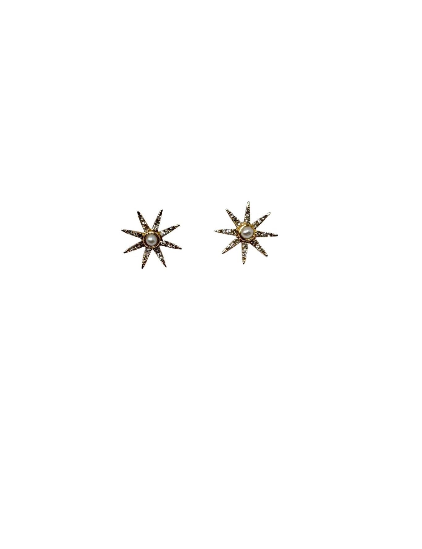 Jen Collection 14k Yellow Gold Pave Starburst Studs with Pearl Center - Vermillion