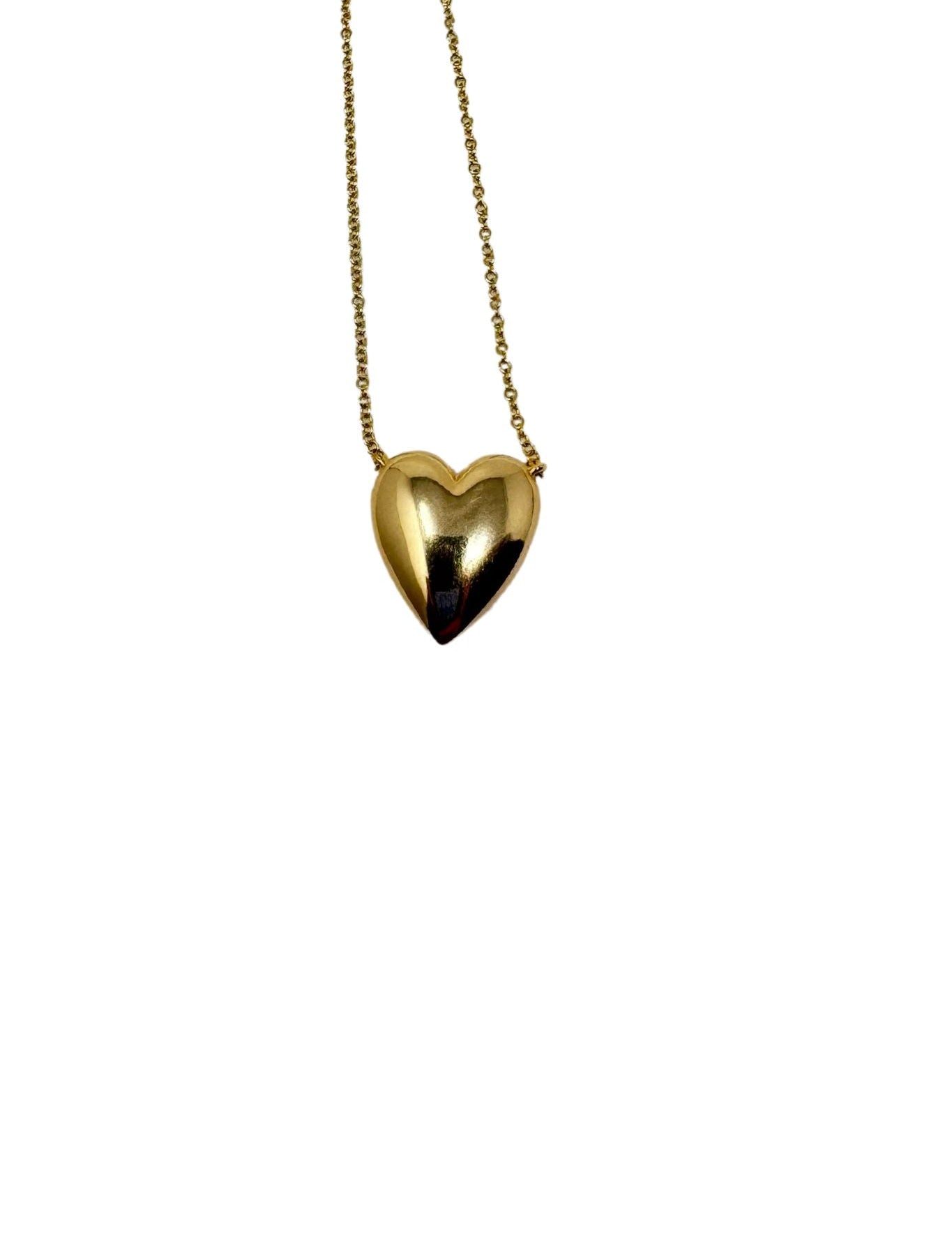 Jen Collection 14k Yellow Gold Puffy Heart Necklace - Vermillion