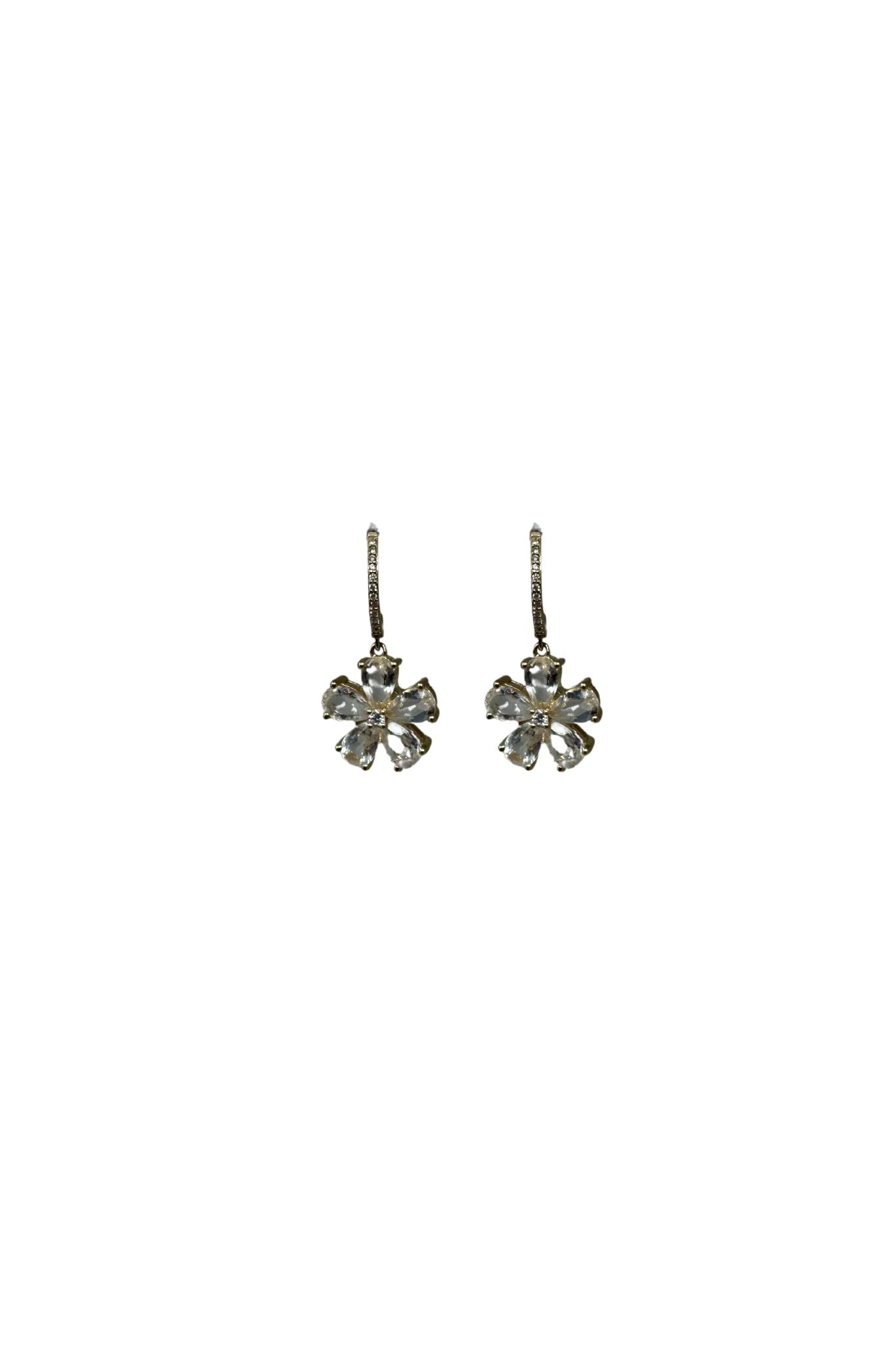 Jen Collection 14k Yellow Gold White Topaz Leverback Flower Earrings - Vermillion