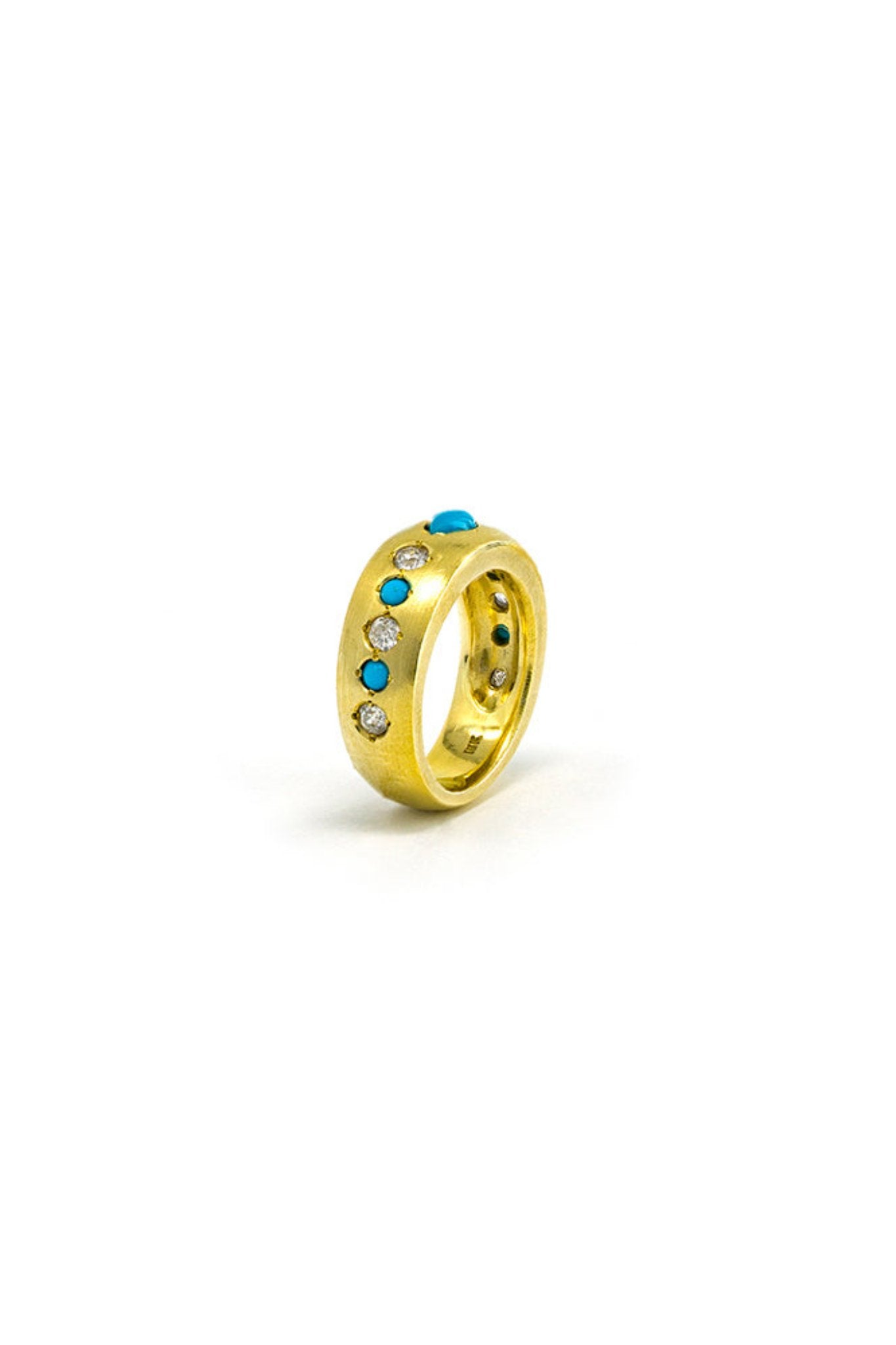 Jenna Blake Gypsy Band Ring with Turquoise and Diamonds - Vermillion