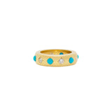 Jenna Blake Gypsy Band Ring with Turquoise and Diamonds - Vermillion