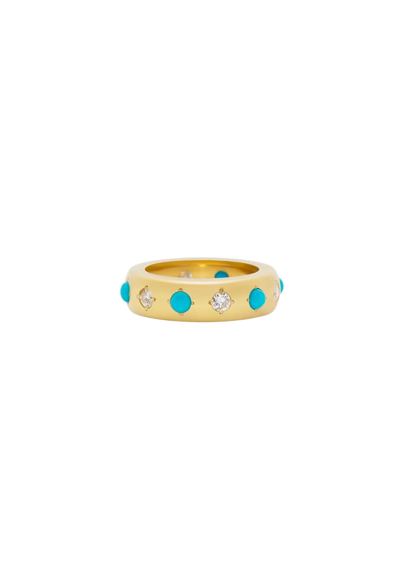 Jenna Blake Gypsy Band Ring with Turquoise and Diamonds - Vermillion