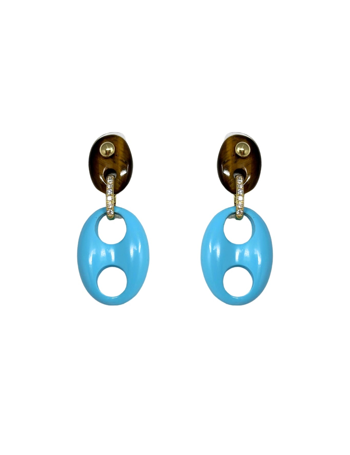 Jenna Blake Stone Mariner Link Earrings with Turquoise and Tiger’s Eye - Vermillion