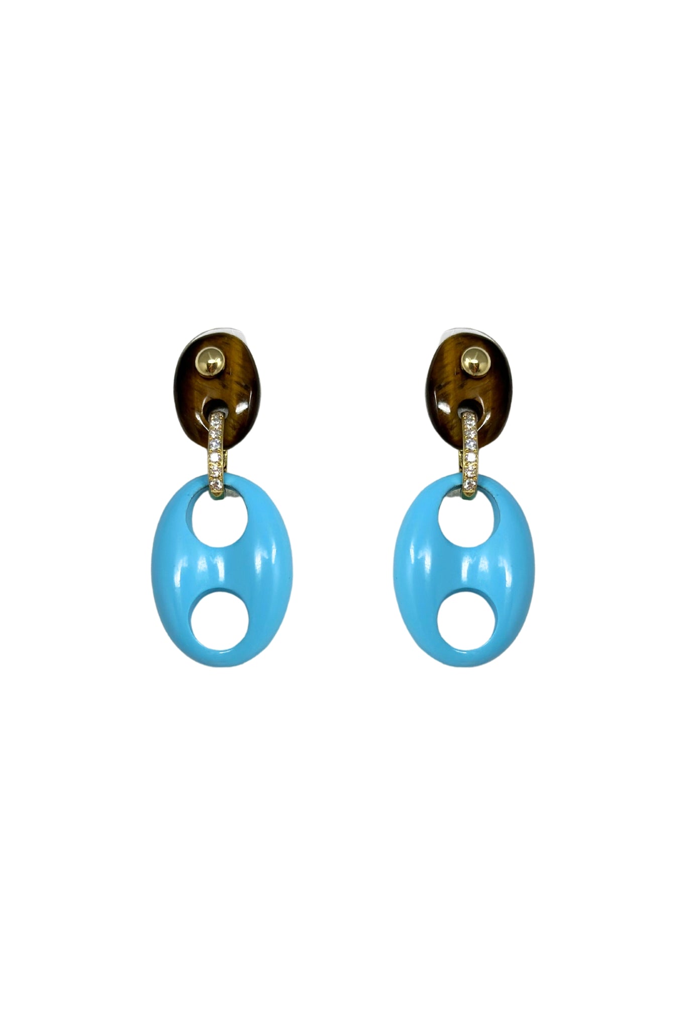 Jenna Blake Stone Mariner Link Earrings with Turquoise and Tiger’s Eye - Vermillion