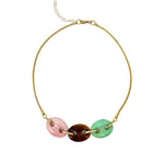 Jenna Blake Three Stone Mariner Link Necklace with Green Quartz, Tiger’s Eye and Pink Quartz - Vermillion