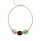 Jenna Blake Three Stone Mariner Link Necklace with Green Quartz, Tiger’s Eye and Pink Quartz - Vermillion