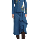 Lela Rose Denim Floral Applique Jacket