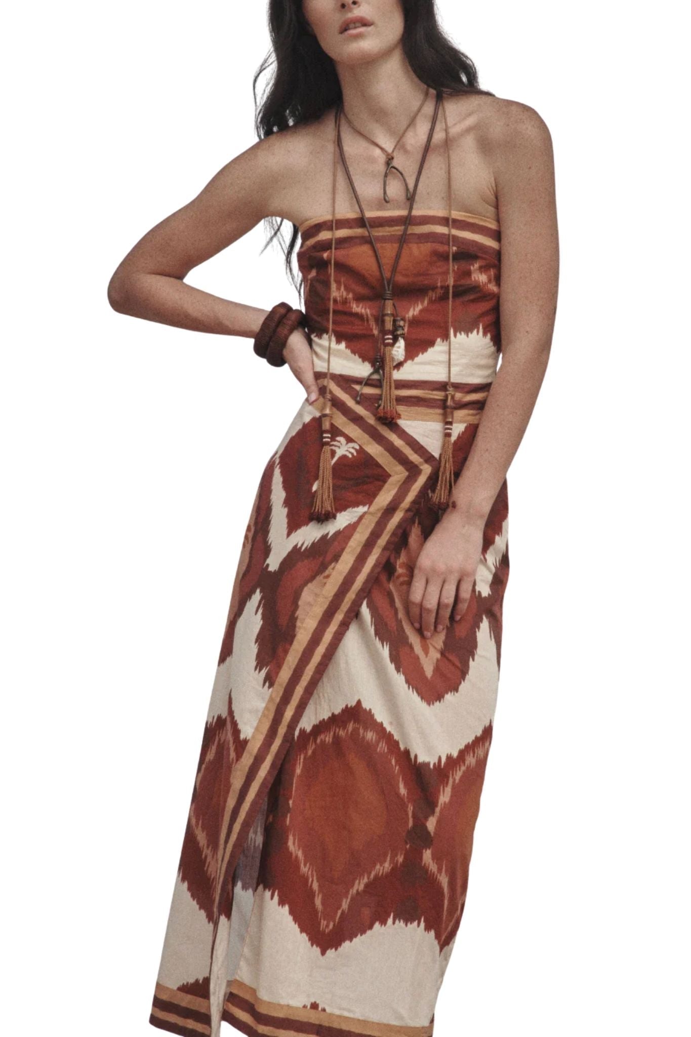 Johanna Ortiz Ecru/wine Anciente Peru Ankle Dress - Vermillion
