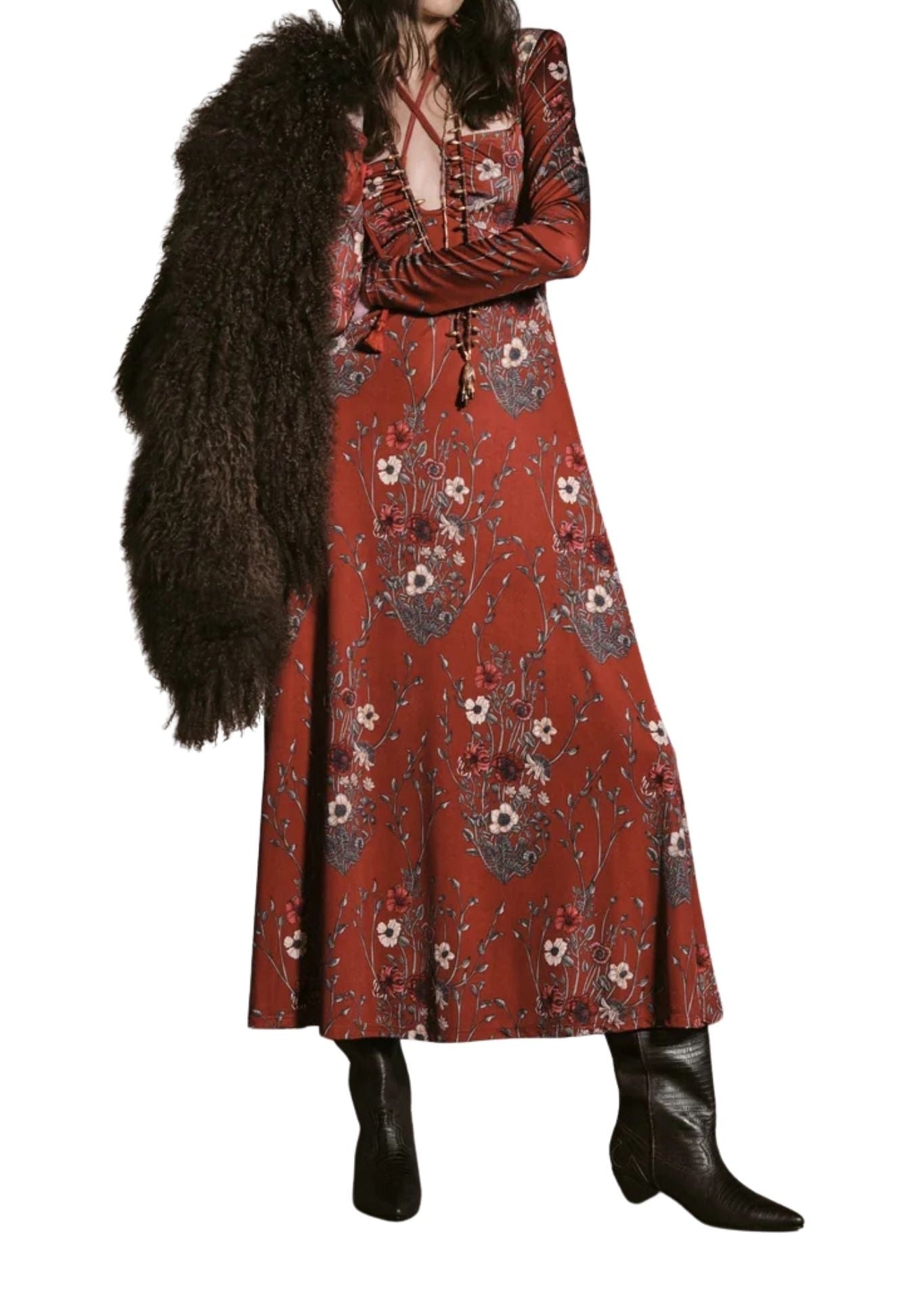 Johanna Ortiz Marsala Festive Performance Ankle Dress - Vermillion