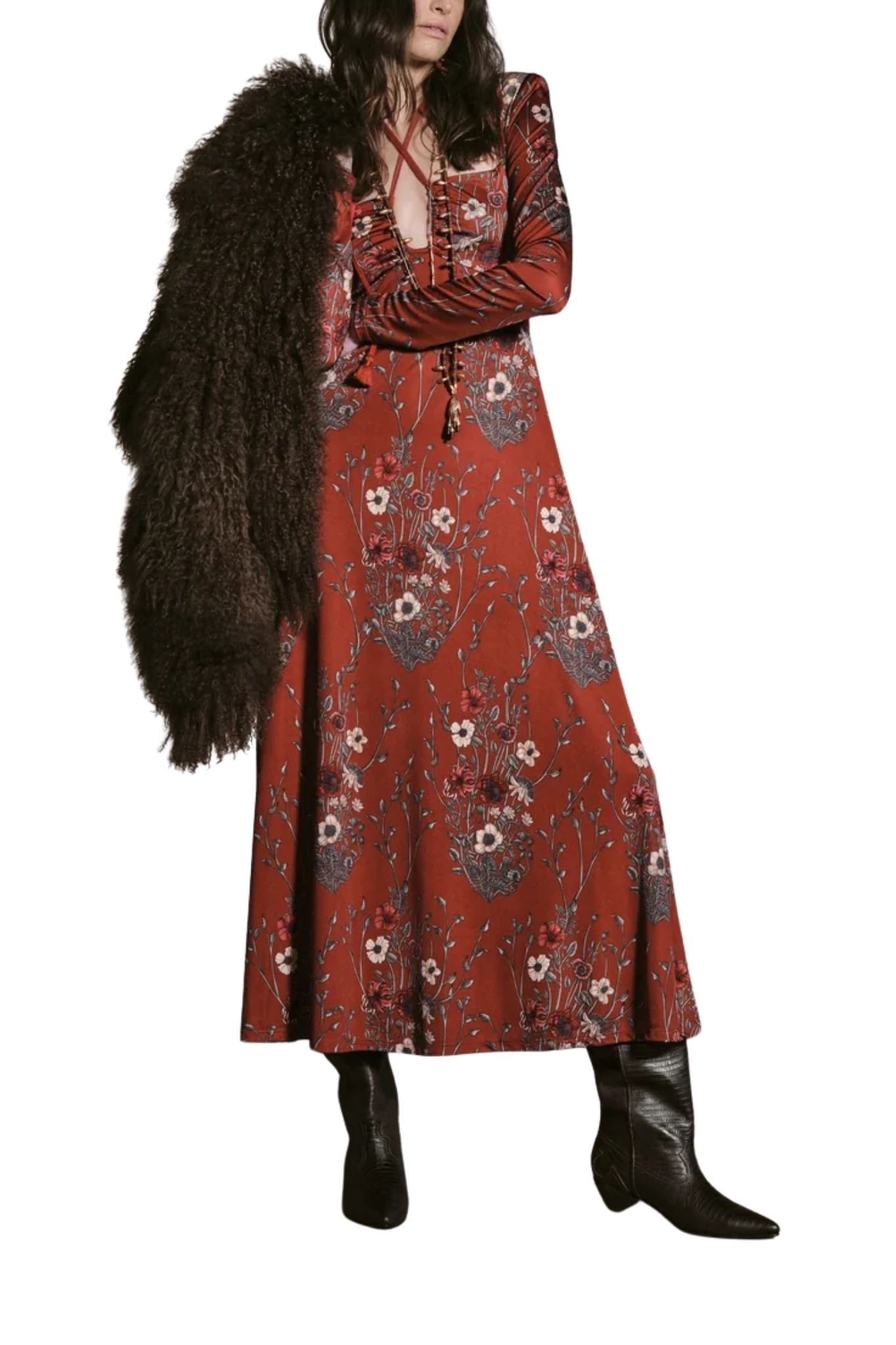 Johanna Ortiz Marsala Festive Performance Ankle Dress - Vermillion