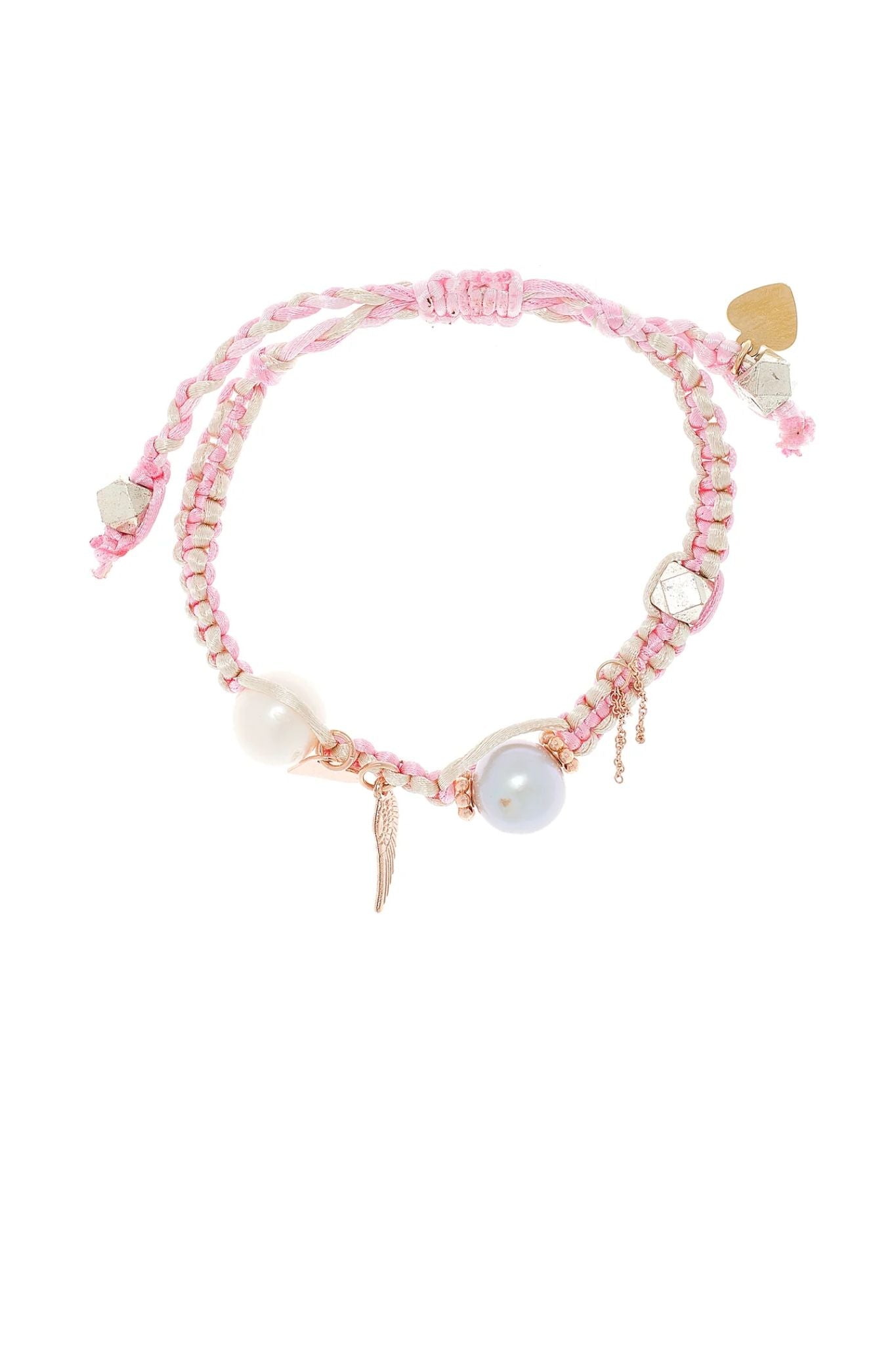 Joie DiGiovanni Angel Barbie Pearl Rose Gold Lucky Charm Silk Rocker Bracelet - Vermillion