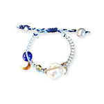 Joie DiGiovanni Blue Sky Angel Baroque Pearl Lapis Gold Rocker Silk Bracelet - Vermillion